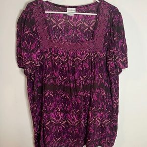 Jaclyn Smith Blouse Women's Size 1X Vintage Square Neck Short Sleeve Top